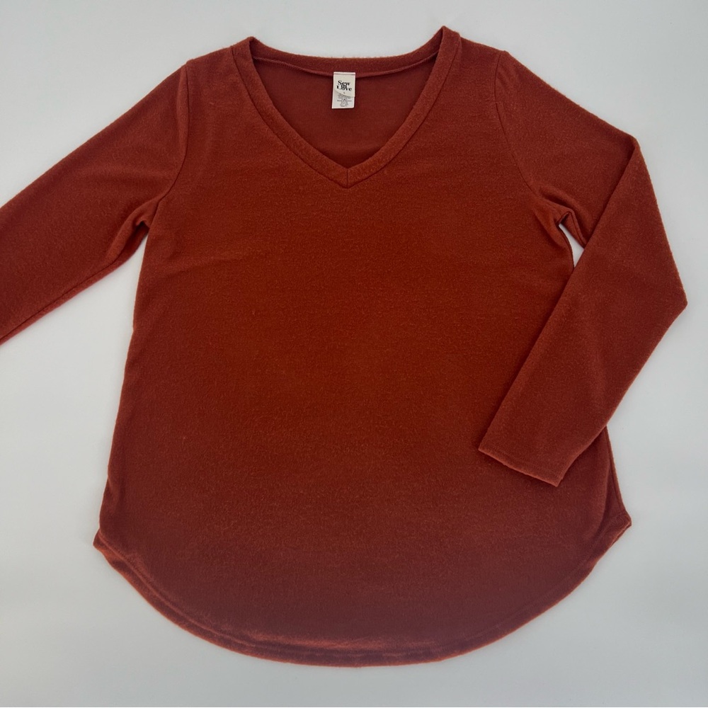 Sew In Love Womens Small V Neck Long Sleeve Tunic Toasted Pumpkin Fuzzy Texture - Picture 10 of 13